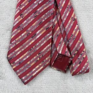 BRIONI Abstract Striped Red Silk Hand Made Tie Made in Italy Designer NWT